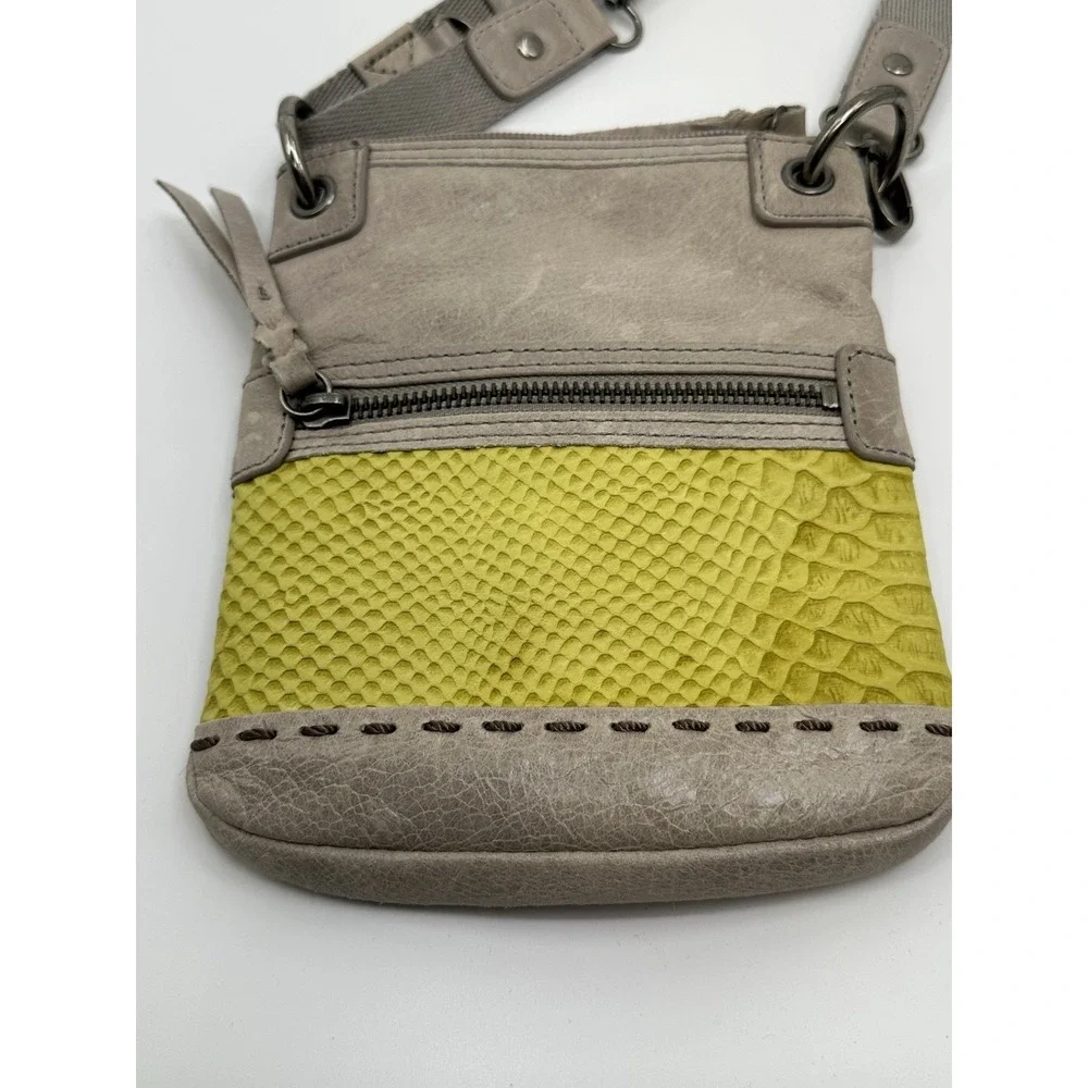 The‎ Sak Gray Yellow Leather Zipper Adjustable Crossbody Bag Leather Purse